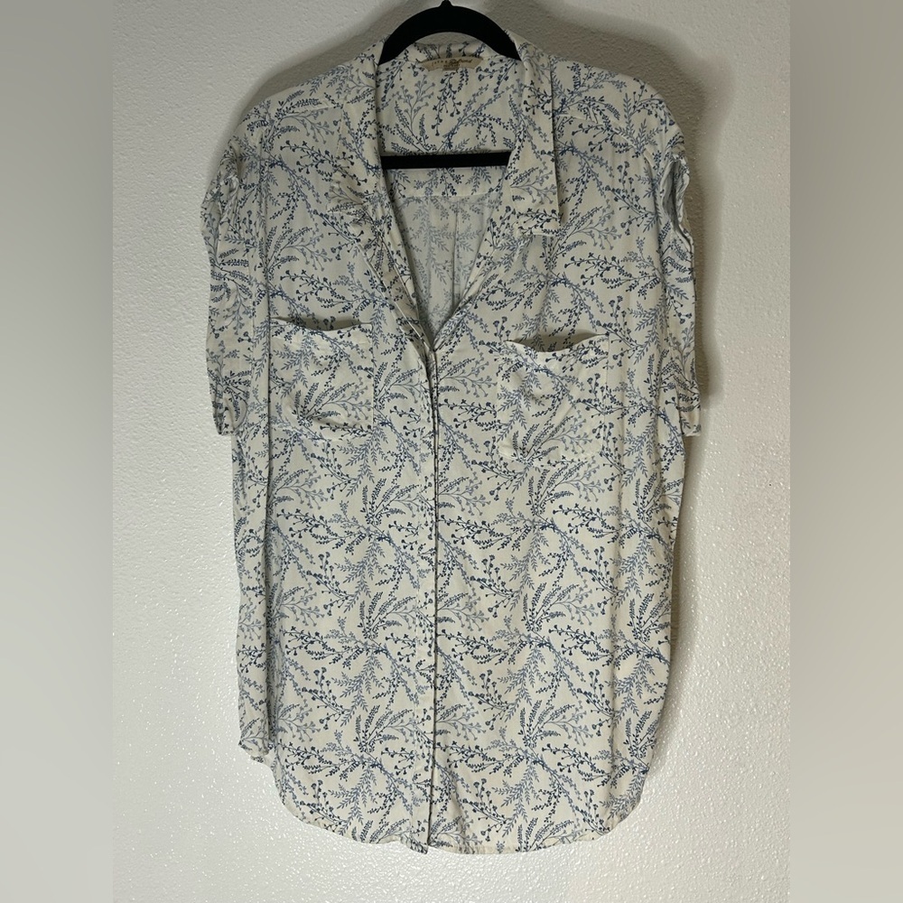 JACHS Girlfriend Blue and White Floral Shirt Size XXL